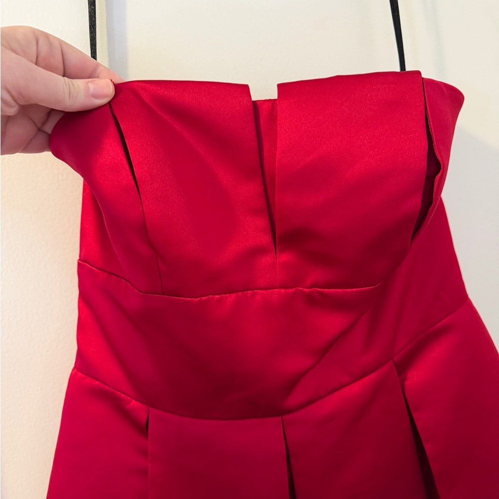 Bari Jay Vibrant Red Strapless Satin- like Cocktail DressSz 10 - Picture 5 of 7